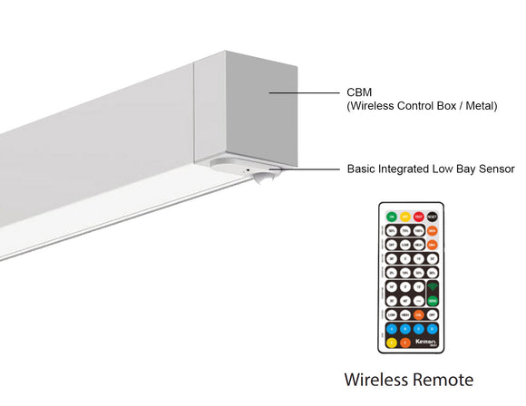 Close-up of wireless RF lighting control remote buttons, supporting A–F programmable memory modes for fast luminaire setup, daylight harvesting control, and energy-efficient lighting adjustment.