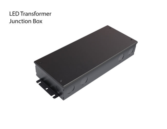 Black metal junction box for LED transformers.