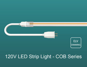 120VAC COB LED Strip Lights are ELV dimmer compatible and feature multiple power cable options.
