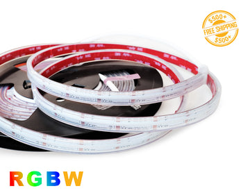COB RGBW LED Strip Light Series 24VDC wet rated IP65 lights and a label for free shipping on orders over $500.