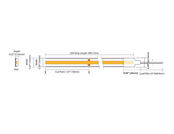 White COB LED Strip Light - Seamless - Constant Current COBCC3 Series Tape Light - 24V - IP67