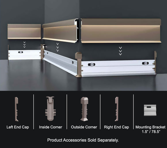 Beige shallow skirt LED channel for bedroom baseboard illumination