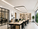 Circle Linear Light suspended above a modern open office workspace, providing warm, continuous architectural lighting for desks and contemporary commercial interiors.