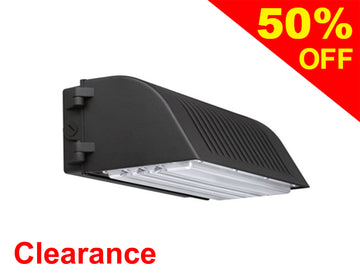 Front view of LED Full-Cutoff Wall Pack Light 70W in black color.