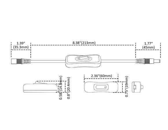 Dimensions of DC Inline On/Off Switch