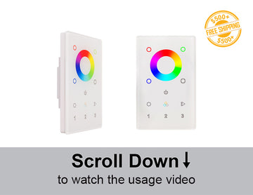 Front view of DMX RGBW Wall Mount Controller 3 Zones; a label of free shipping for orders over $500 is shown as well.
