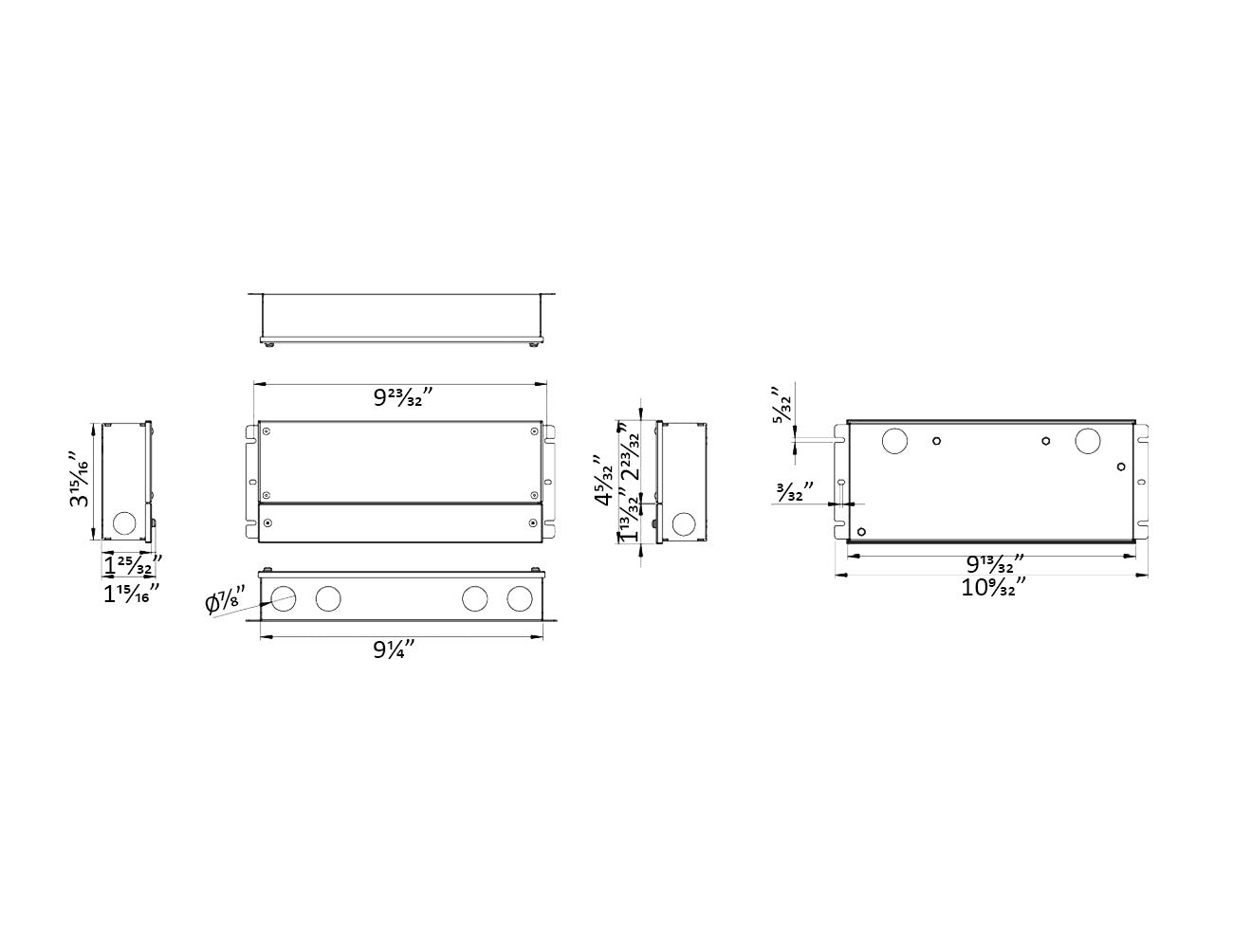 Dimensions for the G Series Dimmable 200W 12VDC LED power supply.