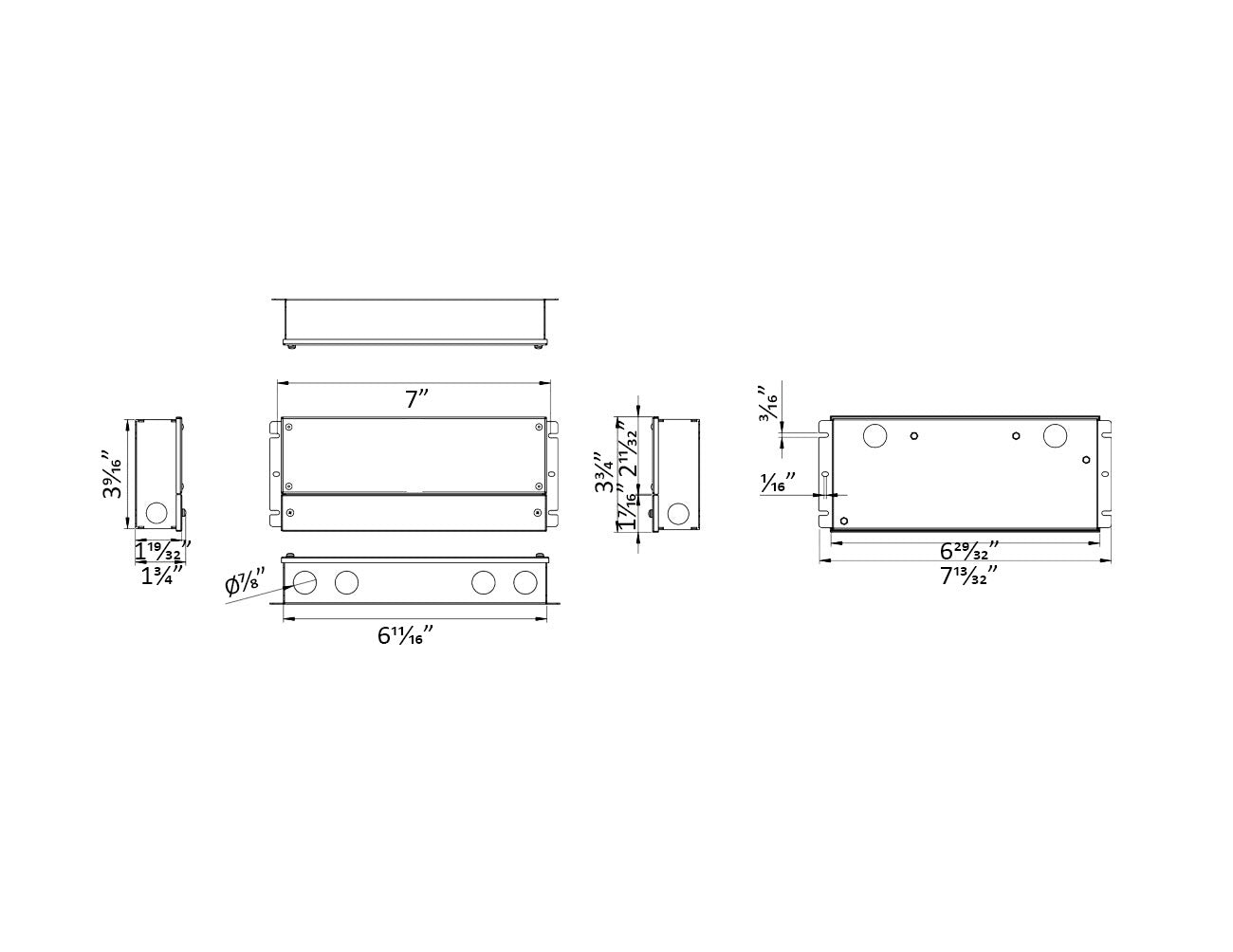 Dimensions for the G Series Dimmable 60W 24VDC LED power supply.