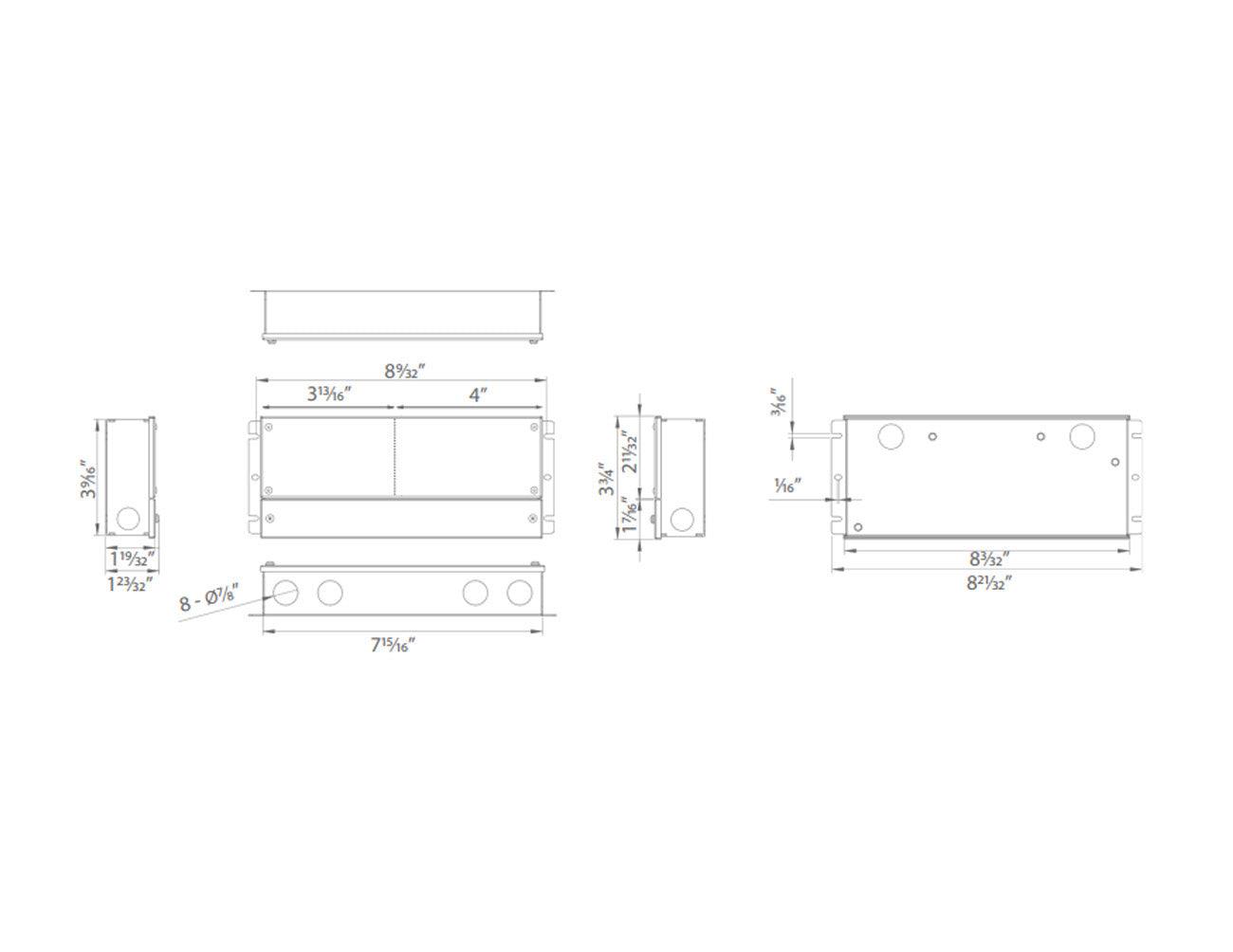 Dimensions of LED Dimmable Driver - 5 in 1 dimming - 100W-12V.