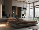 A bedroom is decorated with LED strip lights that are powered by a dimmable low voltage transformer.