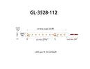 Dimensions for the ECO Series GL-3528-112_24VDC low voltage dimmable LED strip lights.