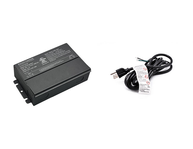 G Series 150W 24VDC dimmable LED driver with black three-prong power cord for line voltage.