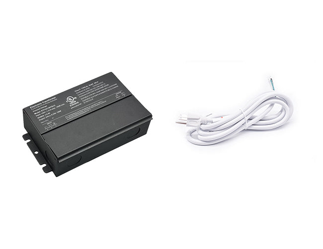 G Series 150W 24VDC dimmable LED driver with white three-prong power cord for line voltage.