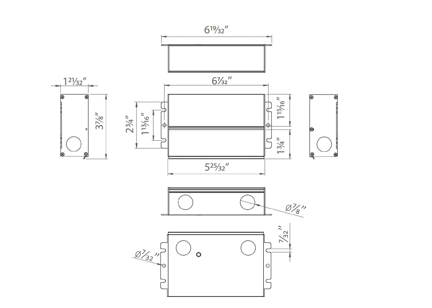 Dimensions for the ETF Dimmable 300W 24VDC LED power supply.