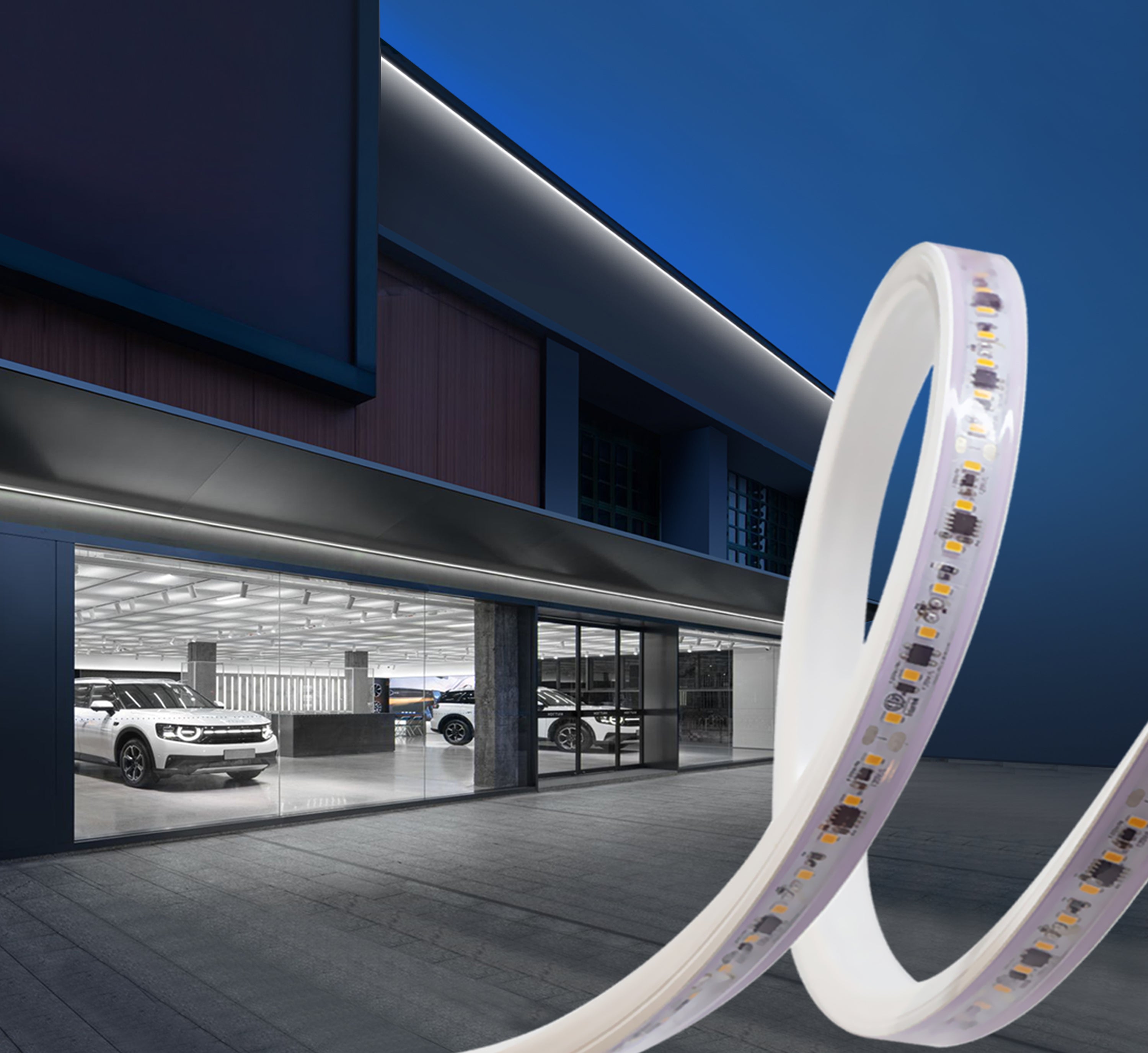 Flicker-free 120V AC dimmable LED strip light with IP65 waterproof rating, ideal for humid and outdoor environments.