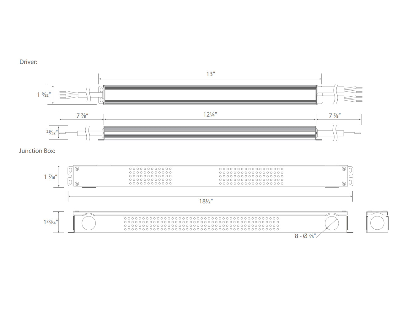 Dimensions for the G Slim Series 100W 24VDC dimmable low voltage LED power supply.