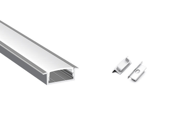 FLAT RECESS - ES 3011 Silver Aluminum Channel + Milky Diffuser - 94"