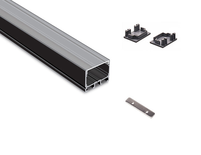 ES 3021 Black Aluminum Channel with end cap and Straight Extend Connector