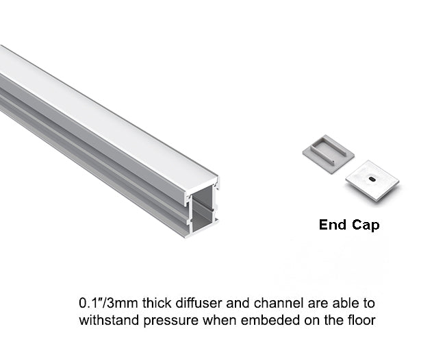 FLOOR RECESS - GL 034 Silver Aluminum Channel + Milky Diffuser - 94"