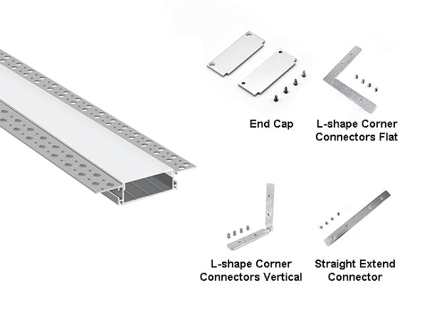 WIDE TRIMLESS RECESS - GL 081 Silver Aluminum Channel + Milky Diffuser - 94" - 3