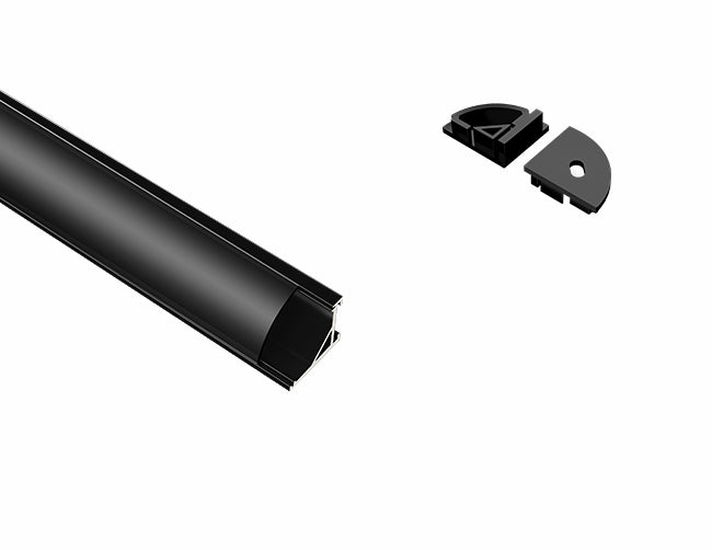 ROUND CORNER-S-SL - GLQ 1619 Black Aluminum Channel + Black Diffuser - 94"