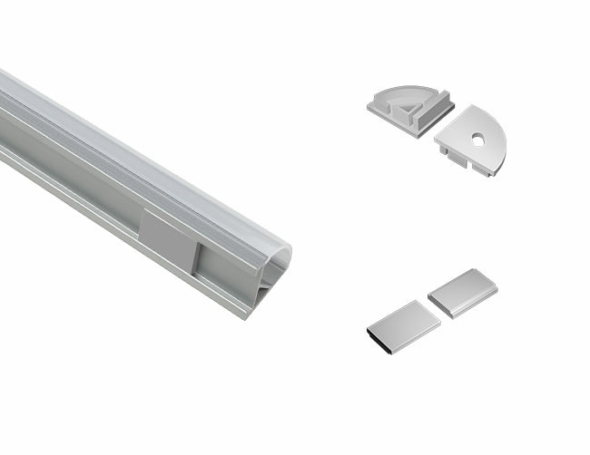 ROUND CORNER-S-SL - GLQ 1619 Silver Aluminum Channel + Clear Diffuser - 94"