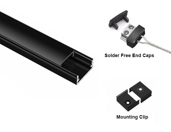 LED Light Connector with Aluminum Channel - GLQ 1709 Black Channel + Black Diffuser -94"