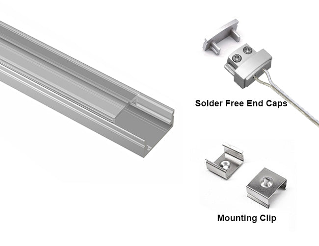 LED Light Connector with Aluminum Channel - GLQ 1709 Silver Channel + Clear Diffuser -94"