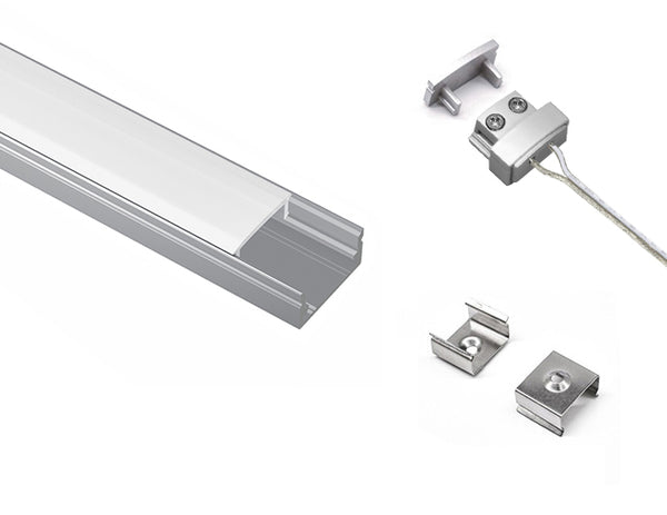 LED Light Connector with Aluminum Channel - GLQ 1709 Silver Channel + Milky Diffuser -94" - 7