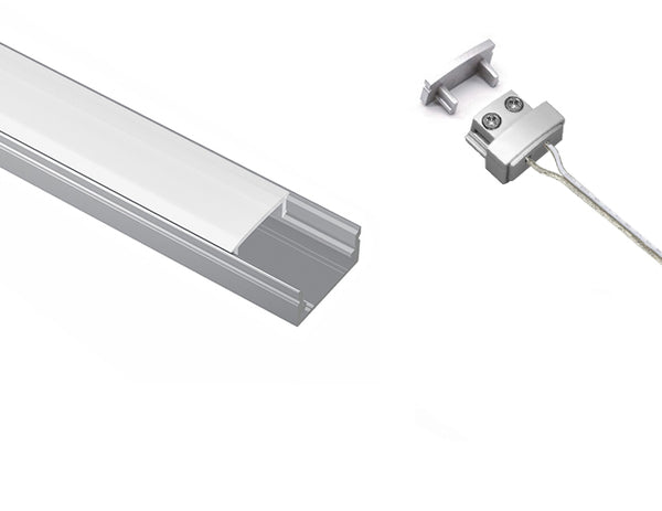 LED Light Connector with Aluminum Channel - GLQ 1709 Silver Channel + Milky Diffuser -94" - 8