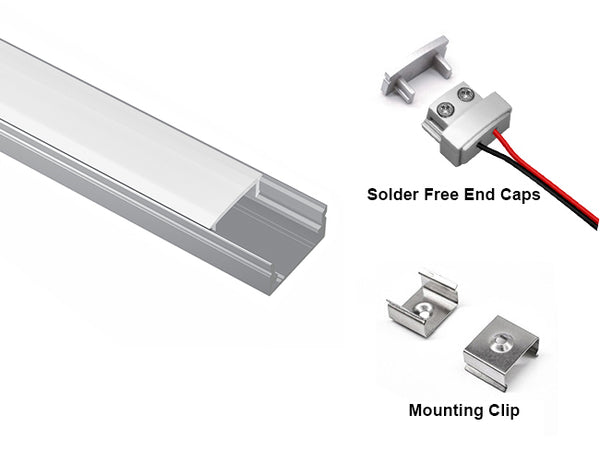 SLIM FLAT - GLQ 1709 Silver Aluminum Channel with Solder Free End Caps + Milky Diffuser -94" - 3