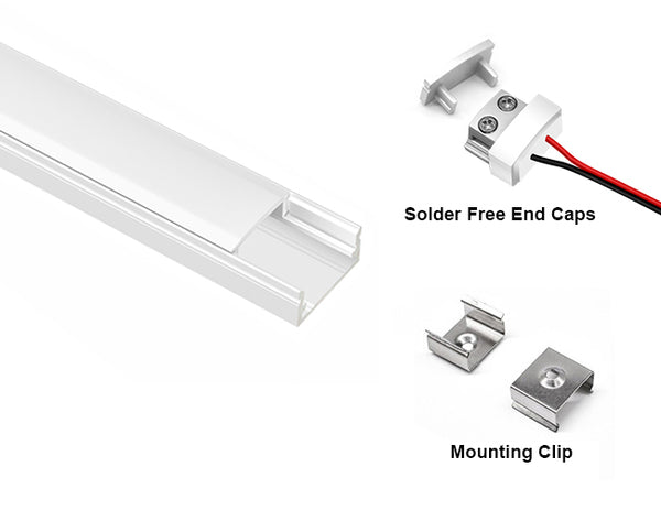 SLIM FLAT - GLQ 1709 White Aluminum Channel With Solder Free End Caps + Milky Diffuser -94" - 3