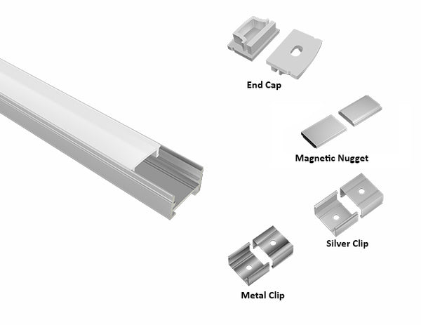 SLIM FLAT - GLQ 1711 Silver Aluminum Channel + Milky Diffuser - 94" - 3