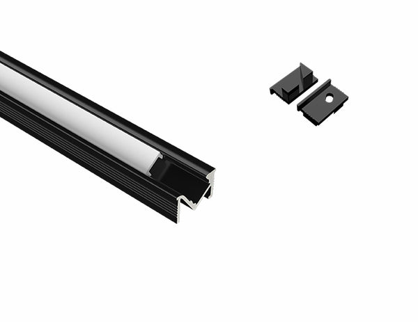 ANGLE RECESS - GLQ 1811 Black Aluminum Channel + Milky Diffuser - 94" - 8