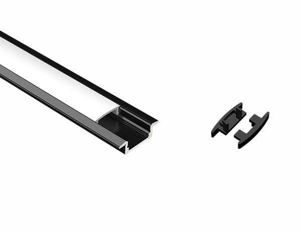 SLIM SHALLOW RECESS - GLQ 2309 Black Aluminum Channel + Milky Diffuser - 94" - 8