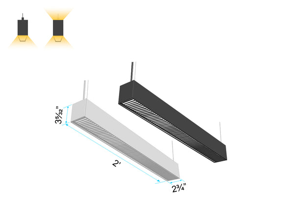 GL LED L8070 2ft linear light with optional down or up/down lighting, equipped with Louver Lens, available in black and white housing.