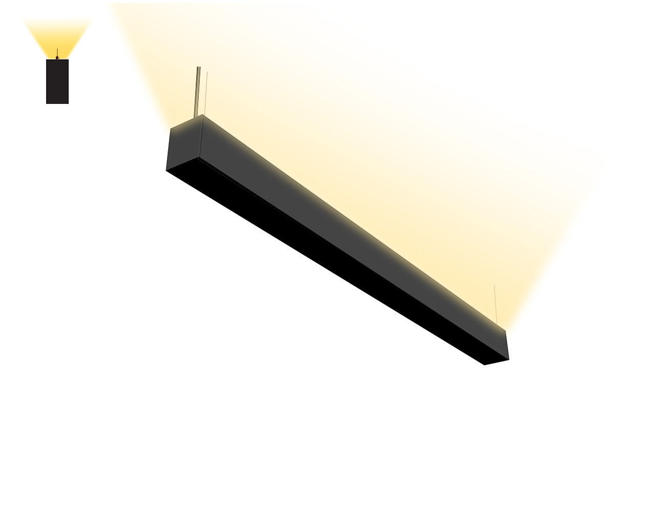 GL L8070 4ft black linear light with single upward lighting for ambient ceiling illumination.