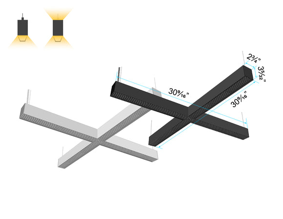 GL L8070 X-Shape linear light with Honeycomb Lens delivers focused and low-glare illumination, ideal for modern interiors; available in black and white finishes.