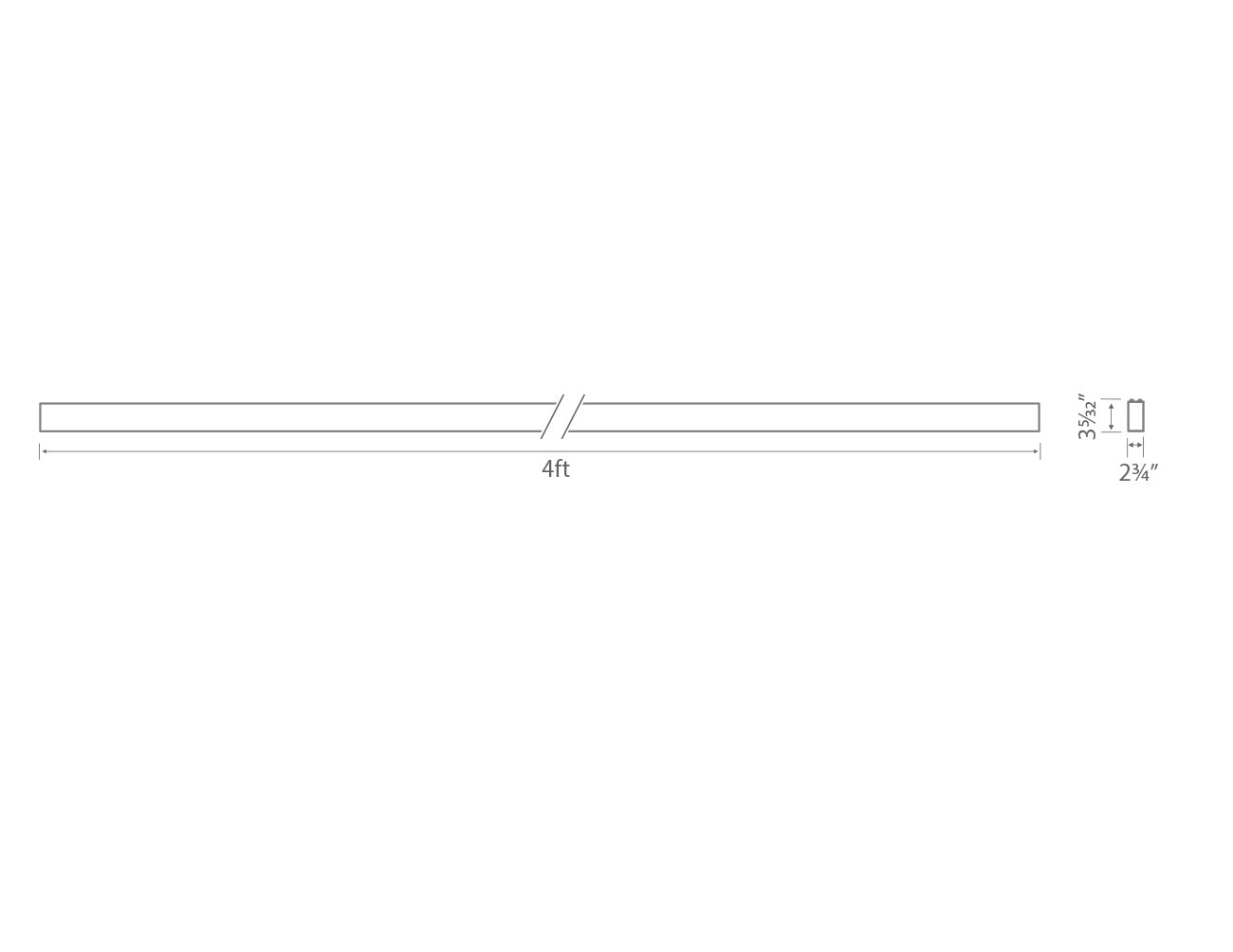 Dimensions of GL LED L8070 4ft linear light fixture.