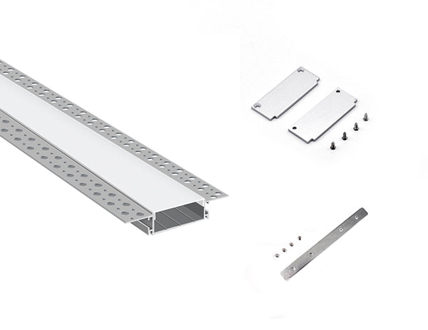 WIDE TRIMLESS RECESS - GL 081 Silver Aluminum Channel + Milky Diffuser - 94" - 12