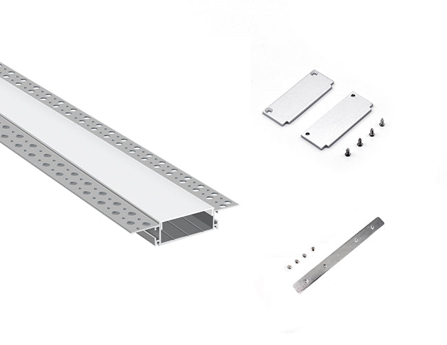 WIDE TRIMLESS RECESS - GL 081 Silver Aluminum Channel + Milky Diffuser - 94"