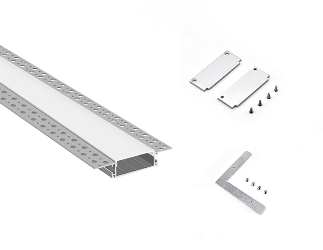 WIDE TRIMLESS RECESS - GL 081 Silver Aluminum Channel + Milky Diffuser - 94"