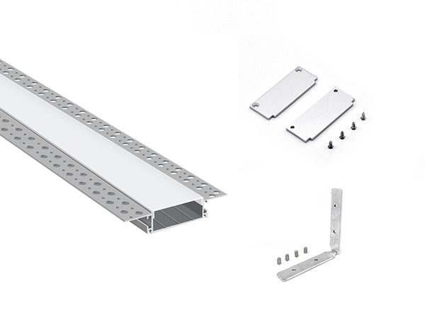 WIDE TRIMLESS RECESS - GL 081 Silver Aluminum Channel + Milky Diffuser - 94" - 14