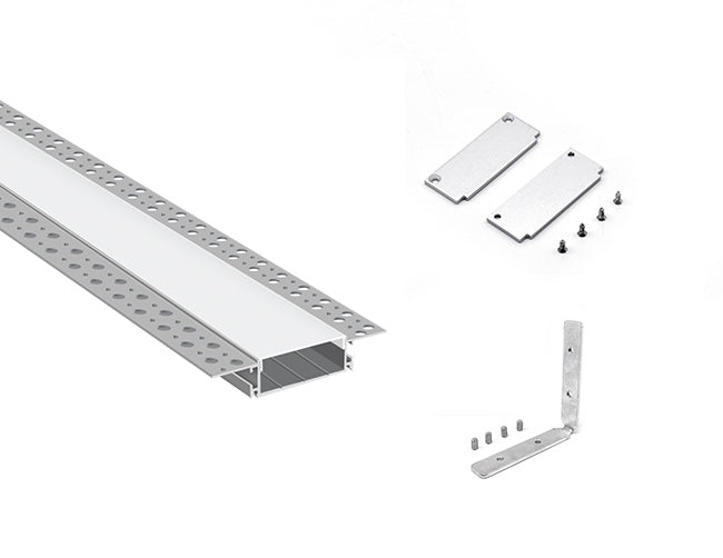 WIDE TRIMLESS RECESS - GL 081 Silver Aluminum Channel + Milky Diffuser - 94"