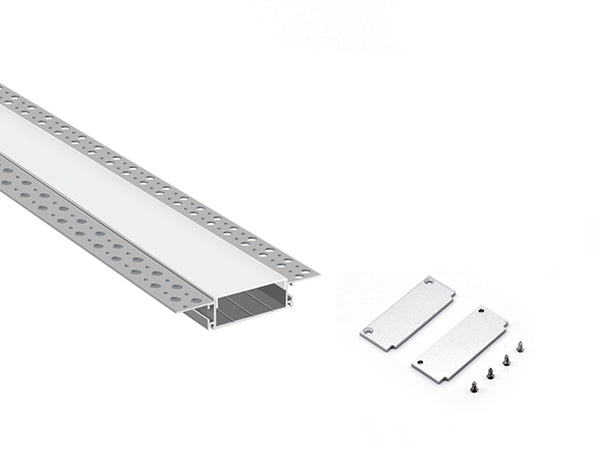 WIDE TRIMLESS RECESS - GL 081 Silver Aluminum Channel + Milky Diffuser - 94" - 15