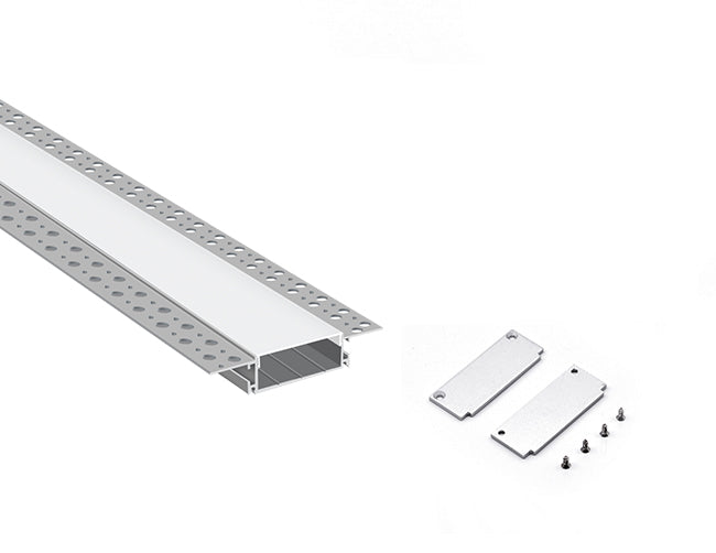 WIDE TRIMLESS RECESS - GL 081 Silver Aluminum Channel + Milky Diffuser - 94"