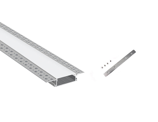 WIDE TRIMLESS RECESS - GL 081 Silver Aluminum Channel + Milky Diffuser - 94" - 16