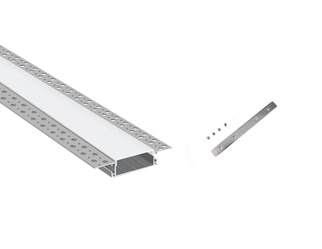 WIDE TRIMLESS RECESS - GL 081 Silver Aluminum Channel + Milky Diffuser - 94"