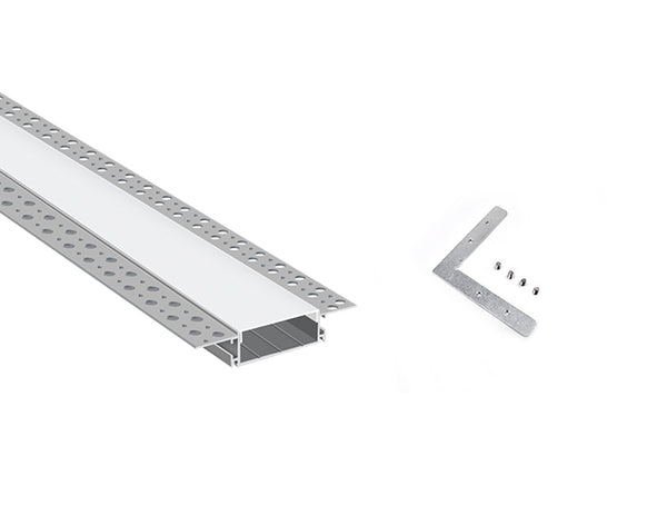 WIDE TRIMLESS RECESS - GL 081 Silver Aluminum Channel + Milky Diffuser - 94" - 17