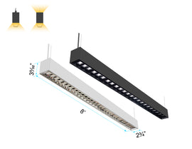GL LED L8070 linear light in 8ft length, available in black and white finishes, with Parabolic Lens for precise light distribution.